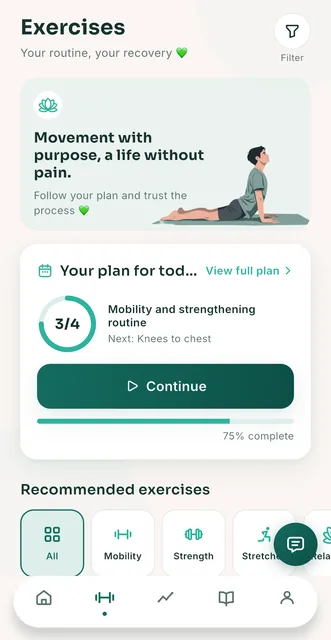 Discalia exercises screen with the guided routine